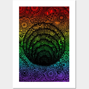 Zentangle Endless Hole with rainbow background Posters and Art